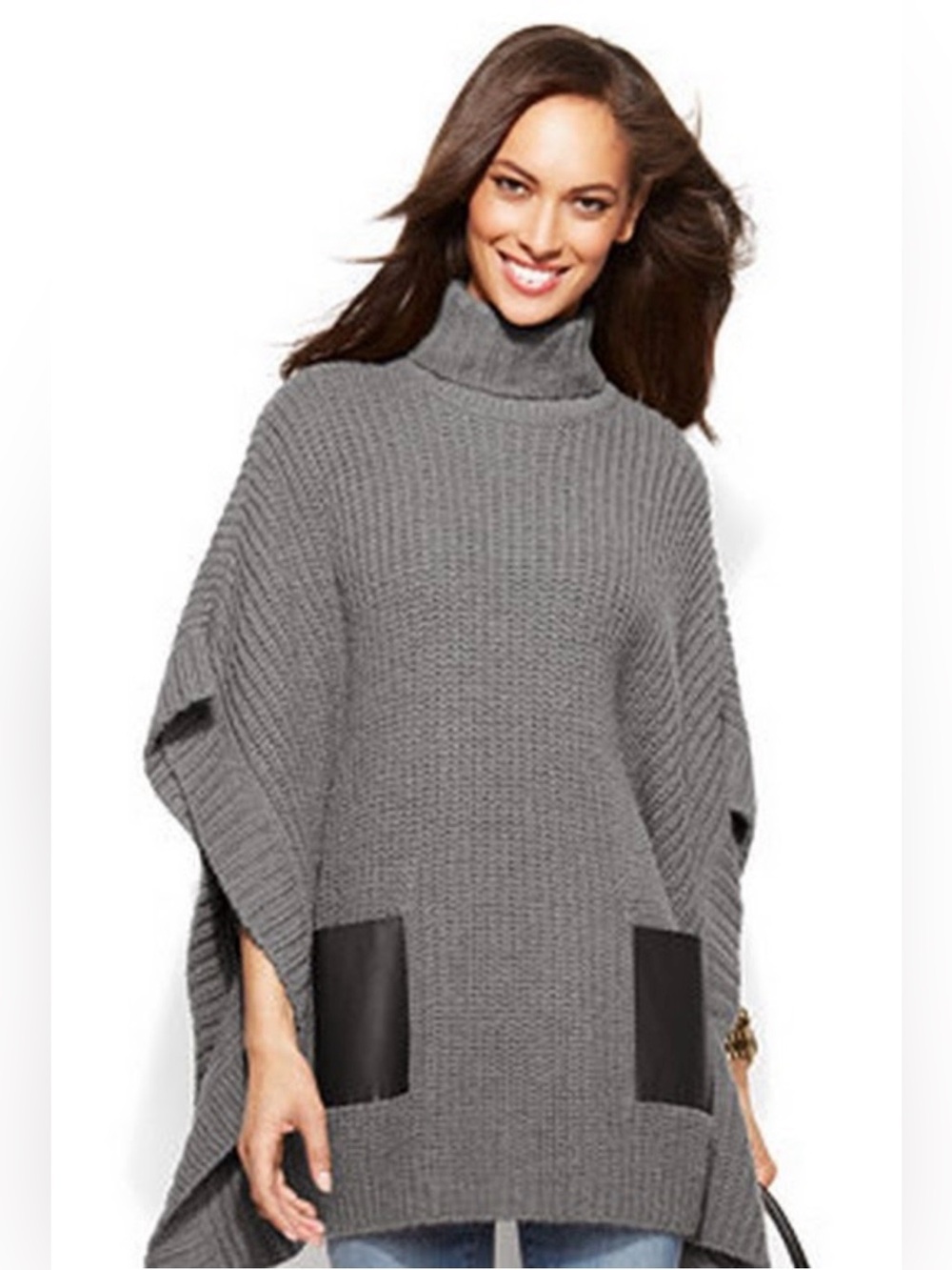 Michael Kors Gray Alpaca Blend Cowl Neck Sweater Poncho M